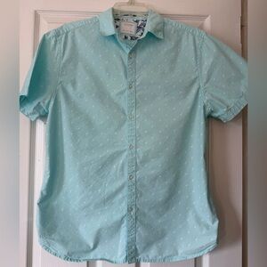 Cactus Man Shirt Aqua size L slim Short Sleeve Button Down Shirt
